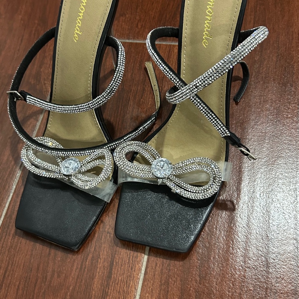 Chic Black Rhinestone Strappy Heels